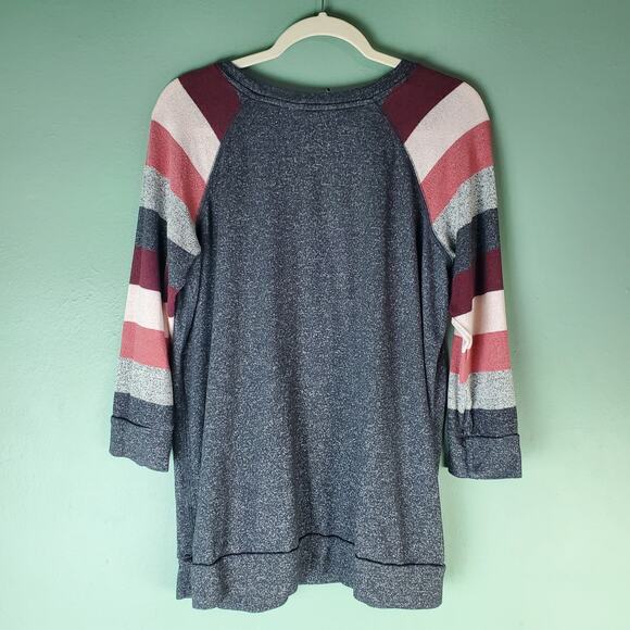 Market & Spruce Womens Paulsen Brushed Knit Top Striped Colorblock Size 1X - Picture 2 of 6